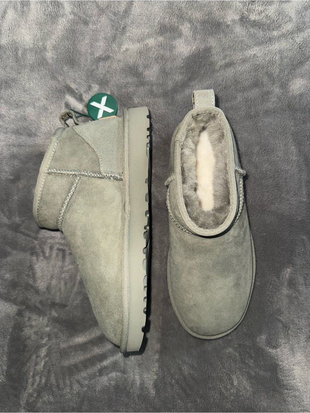 UGG Moss Green Suede Shearling-Lined Ankle Booties